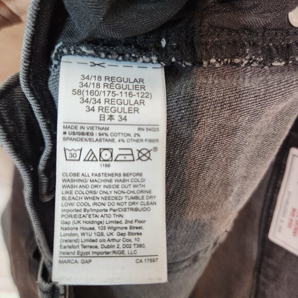 Gap True Skinny Mid Rise Black Jeans Button Zipper Raw Hem Pant Legs Size 34/18R - Picture 12 of 13